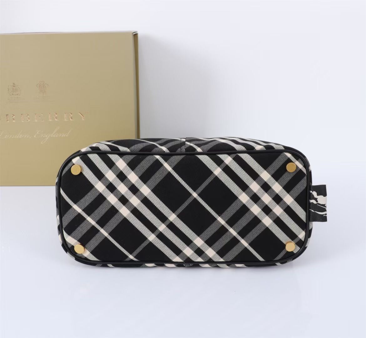 B*rberry Check Tote Bag Calfskin