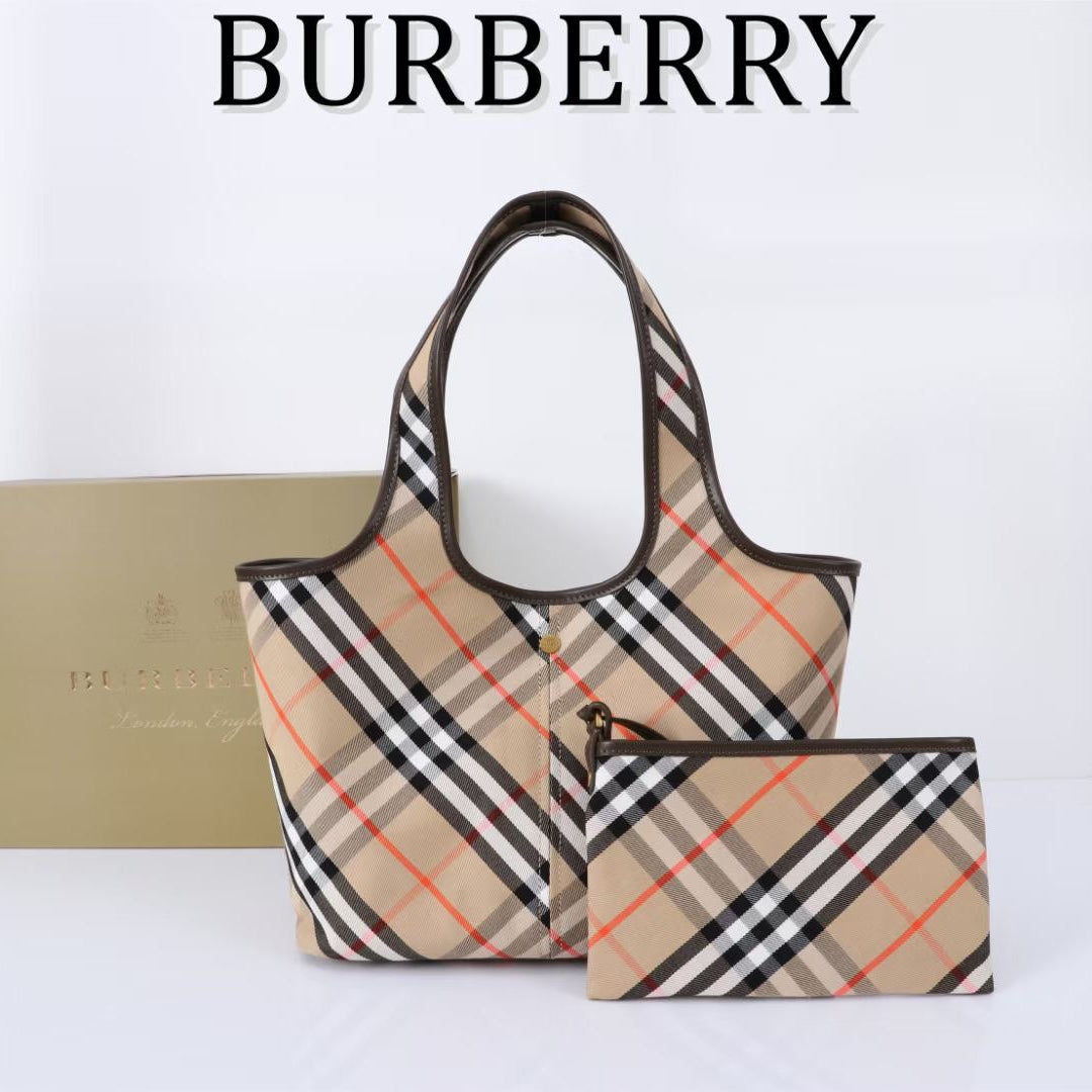 B*rberry Check Tote Bag Calfskin