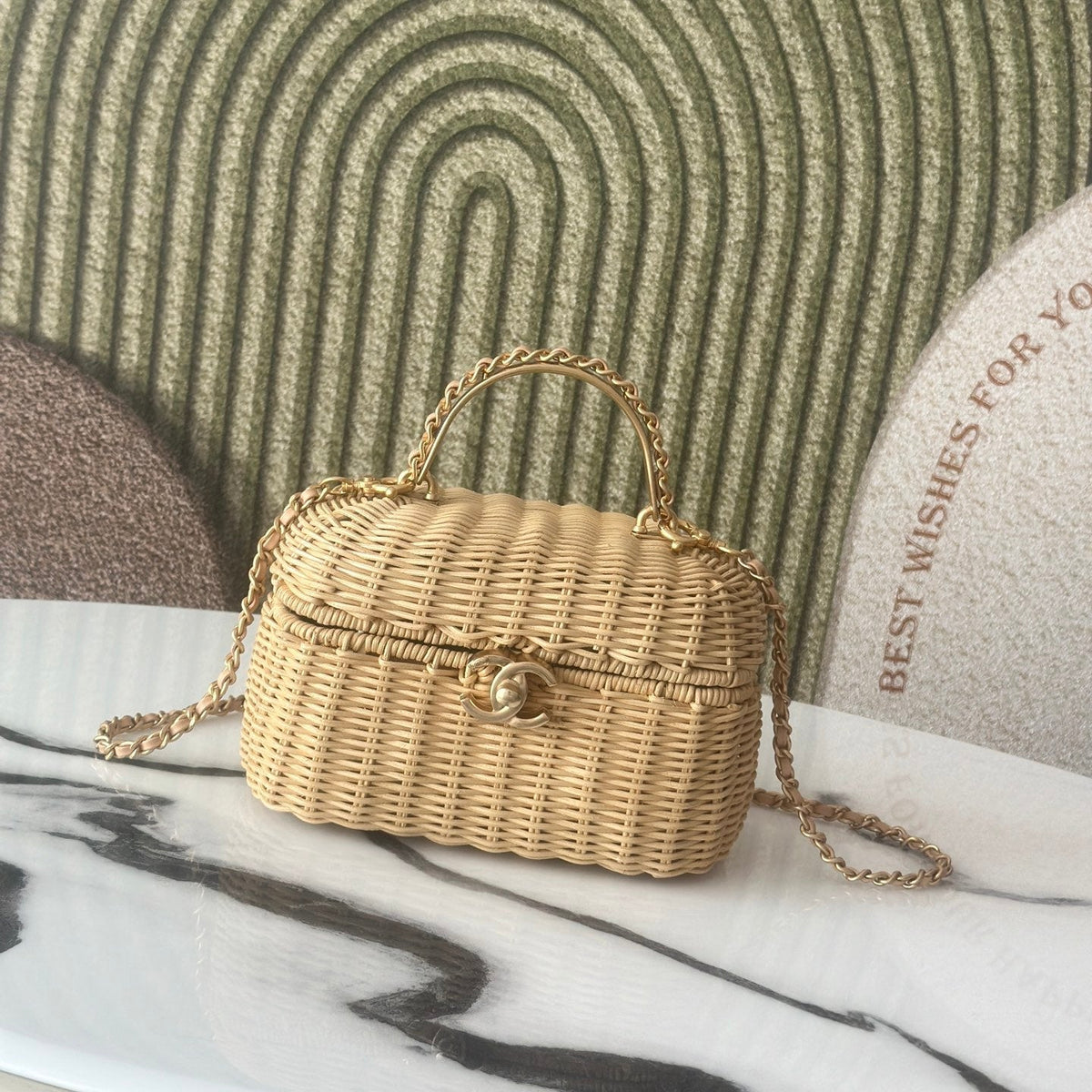 Ch*nel 26c Vanity Case 19.5cm Straw Color in Woven Rattan