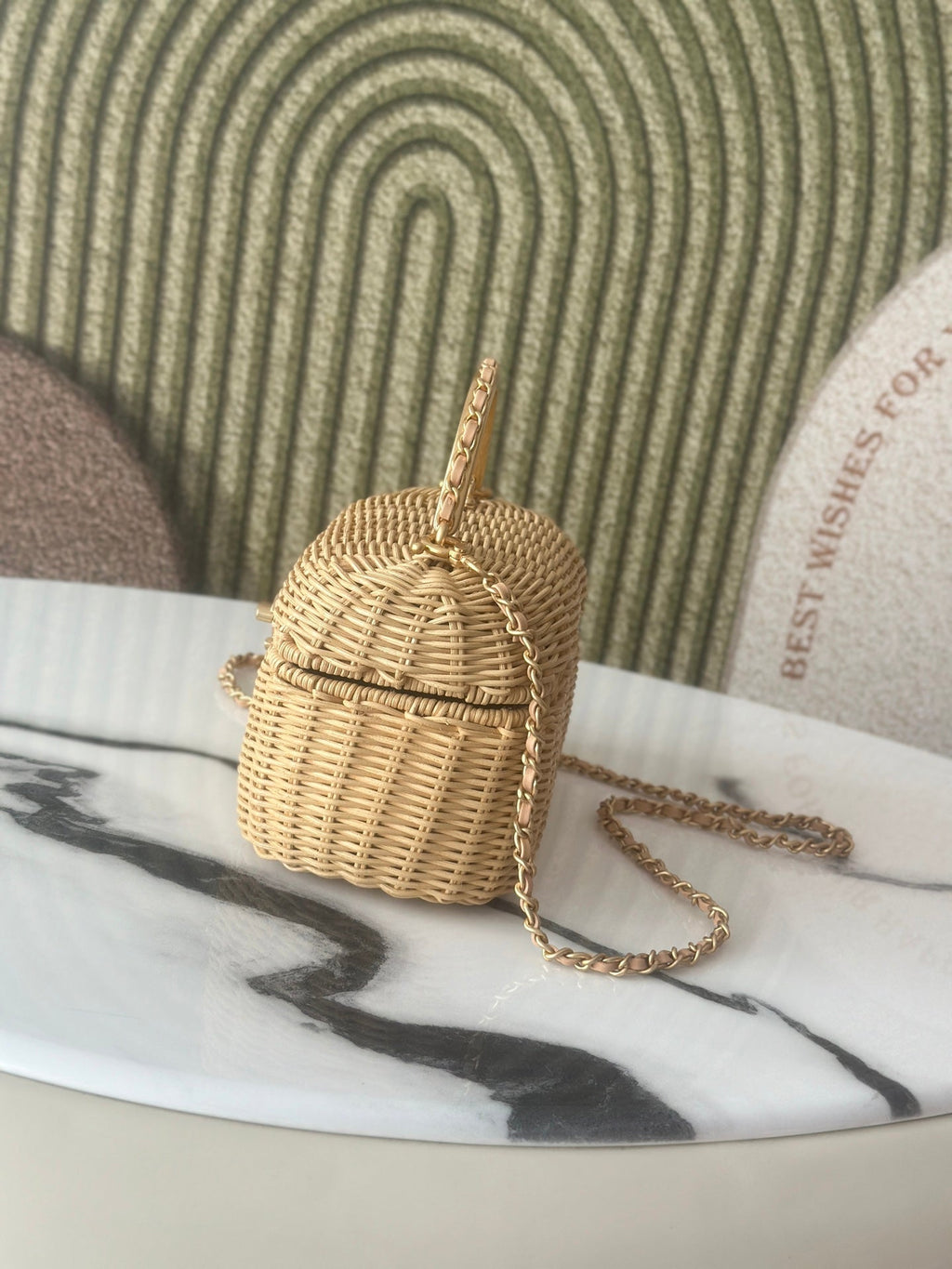 Ch*nel 26c Vanity Case 19.5cm Straw Color in Woven Rattan
