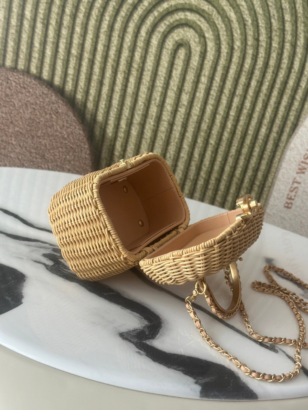 Ch*nel 26c Vanity Case 19.5cm Straw Color in Woven Rattan