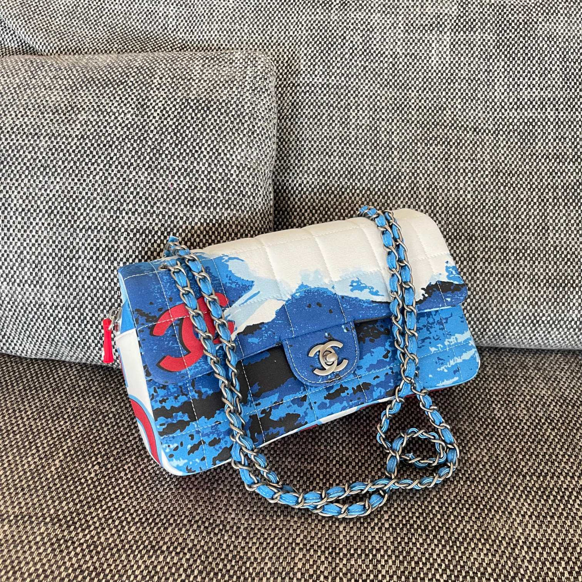 Ch*nel Surf Line Canvas Flap Bag Blue in Canvas