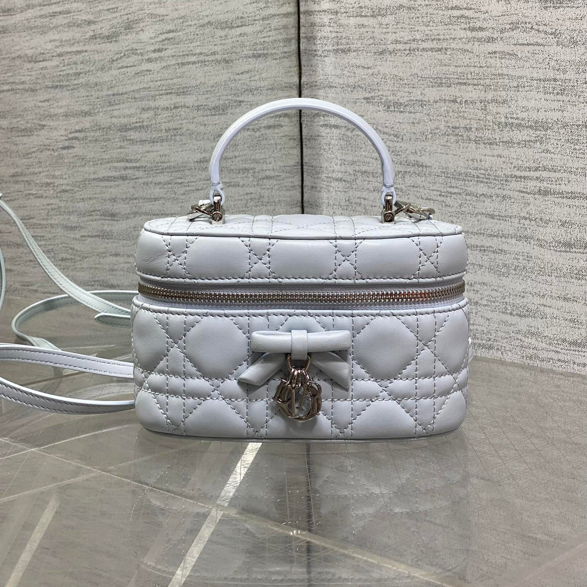 C*D Bow embellished Cosmetic Bag Lambskin