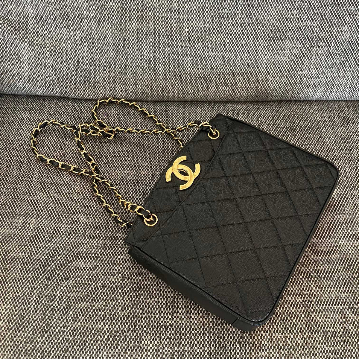 C*C Vintage C*C Lock Tote Bag 28cm Black Cowhide