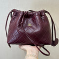 C*C Drawstring Bag 22cm Burgundy Lambskin Leather