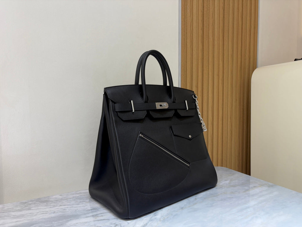 H*M Rock HAC Birkin 40CM Handbag Black Swift