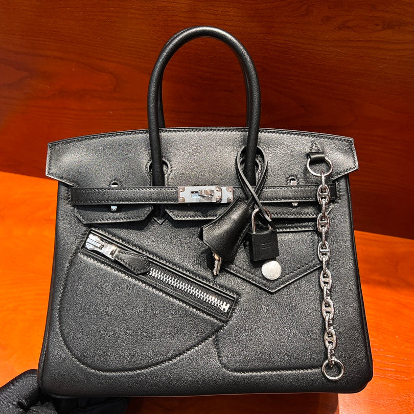 H*M Limited Edition Birkin Rock 25cm Handbag Black Evergrain