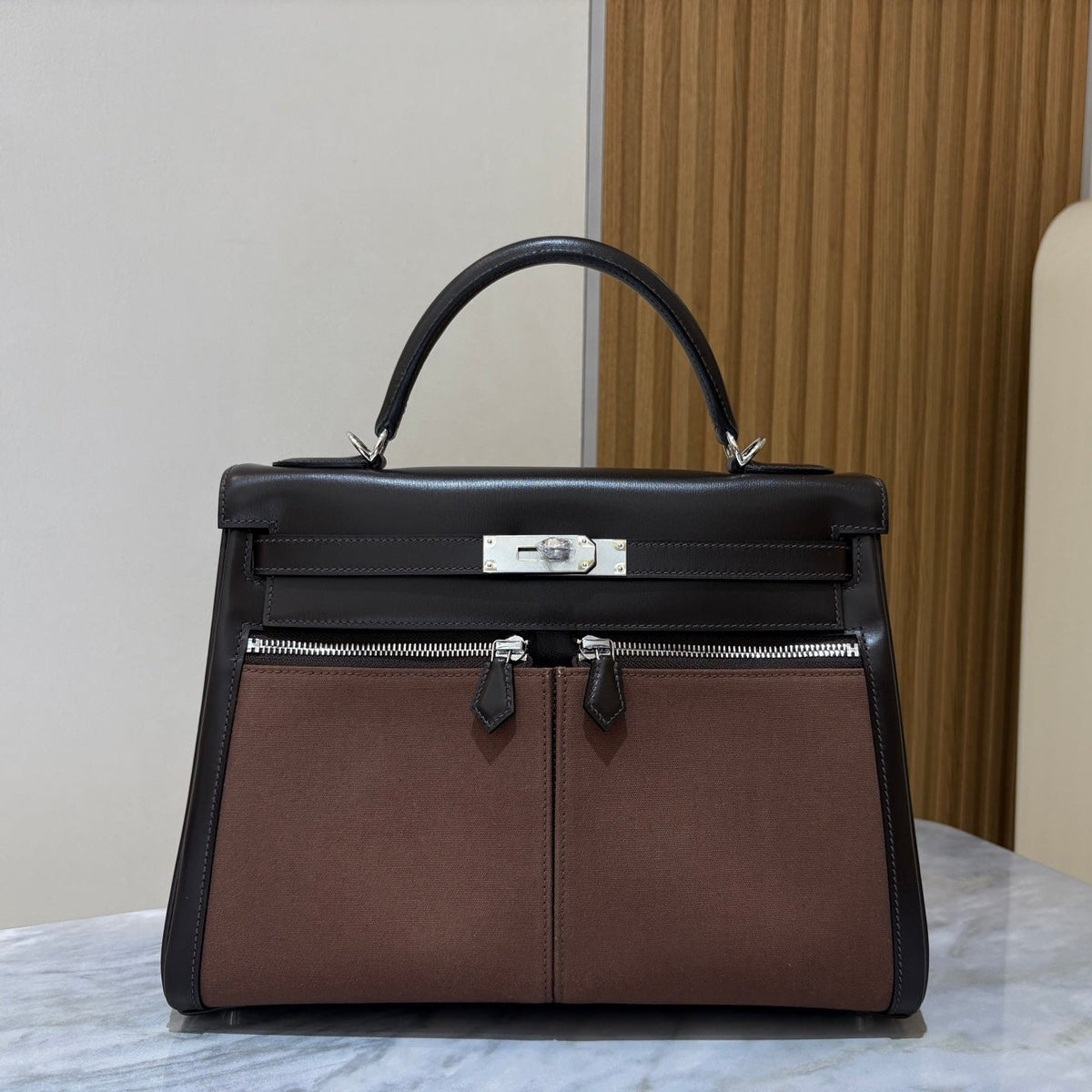 H*M Kelly Lakis 32CM Handbag Black Swift Canvas