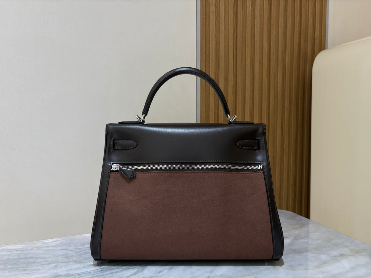 H*M Kelly Lakis 32CM Handbag Black Swift Canvas