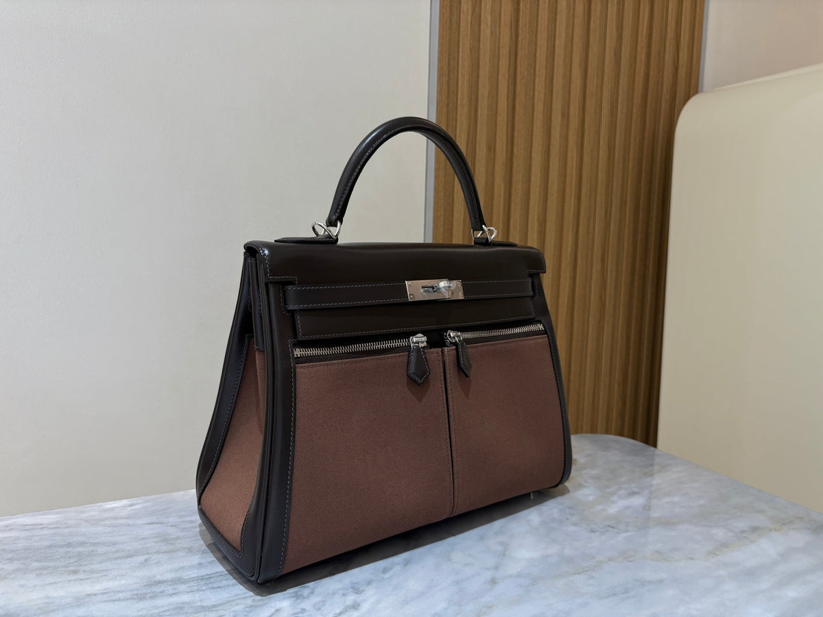 H*M Kelly Lakis 32CM Handbag Black Swift Canvas