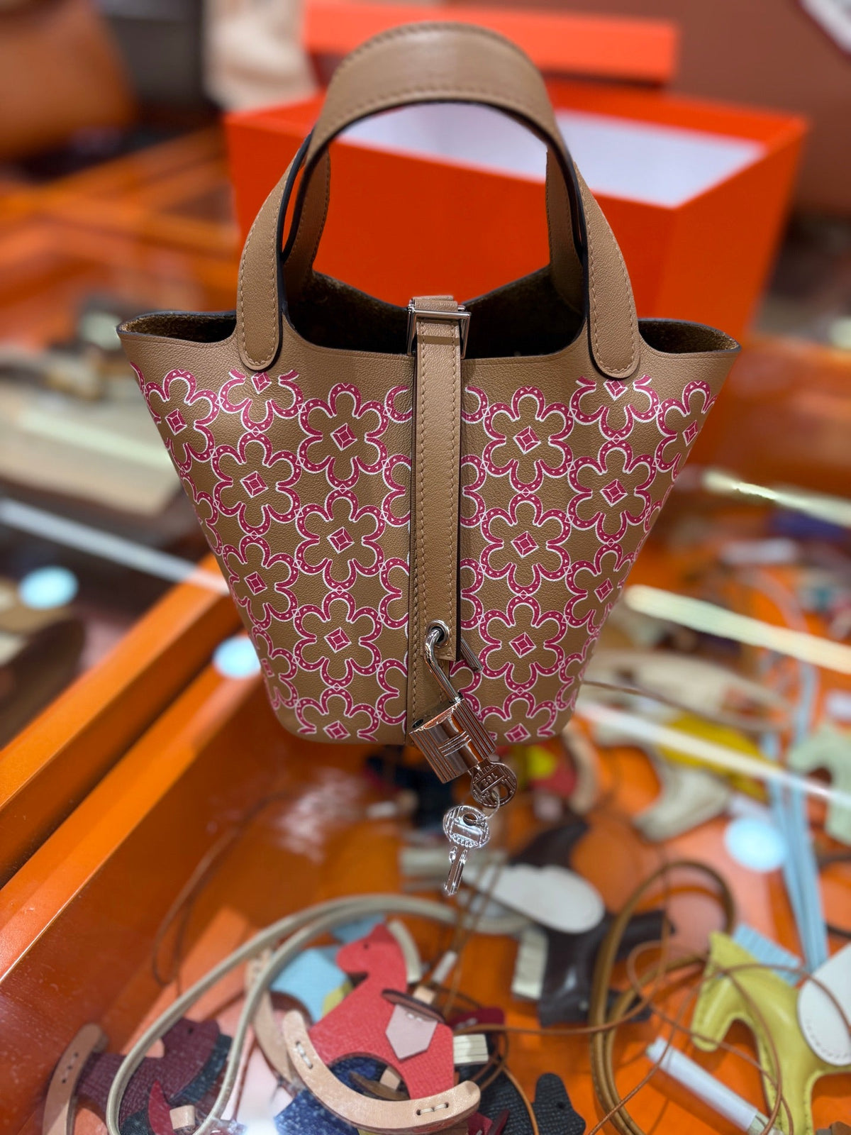 H*M Lucky Daisy Picotin Lock Handbag Leather