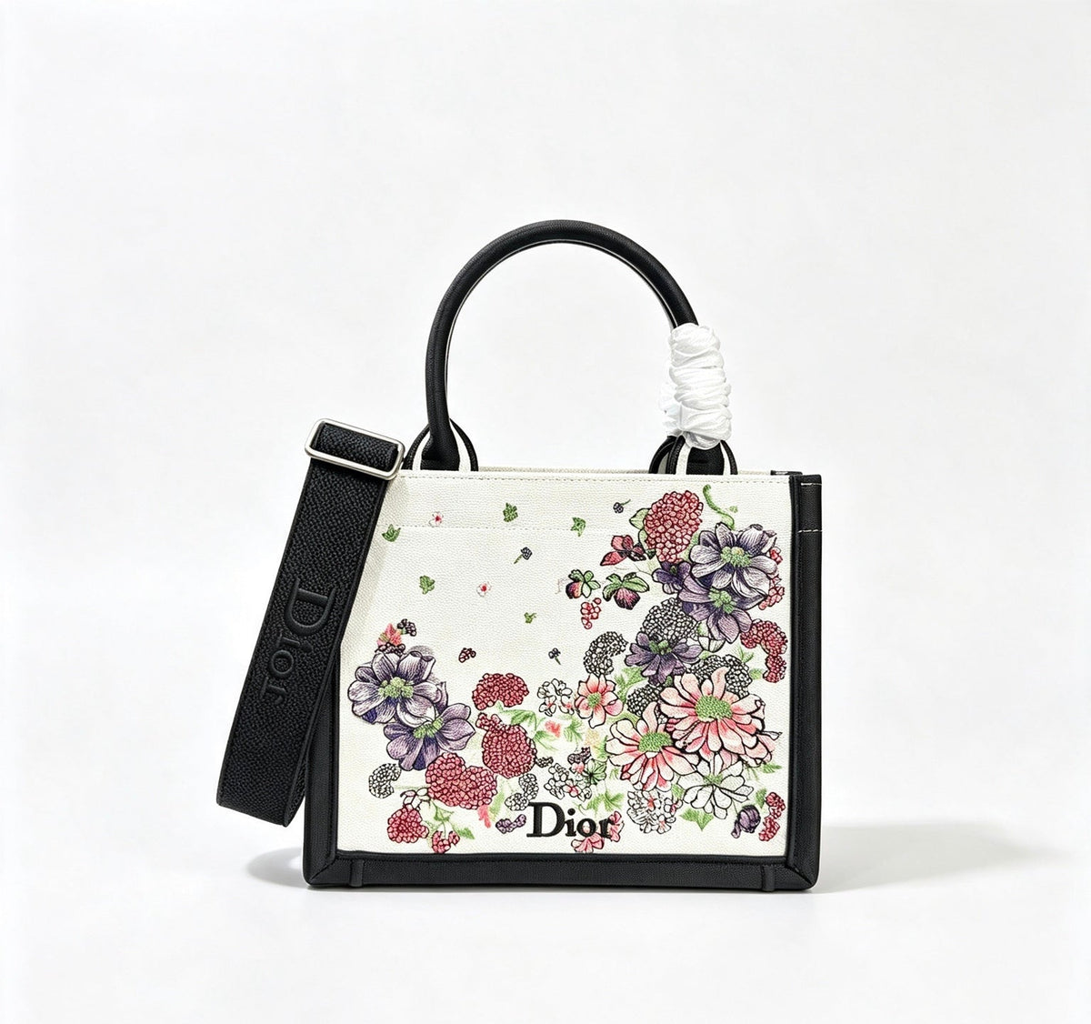 C*D Book Tote Strap D*or Hortensia Garden Embroidery Canvas