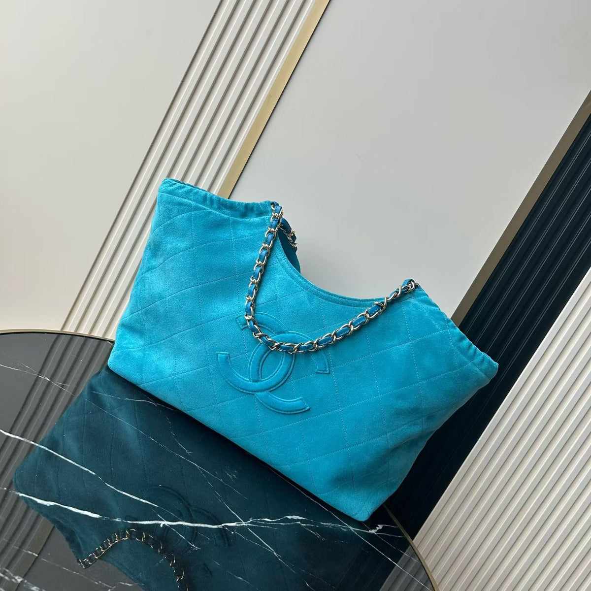 C*C 26B Shopping Bag 55CM Blue Suede Calfskin 6474