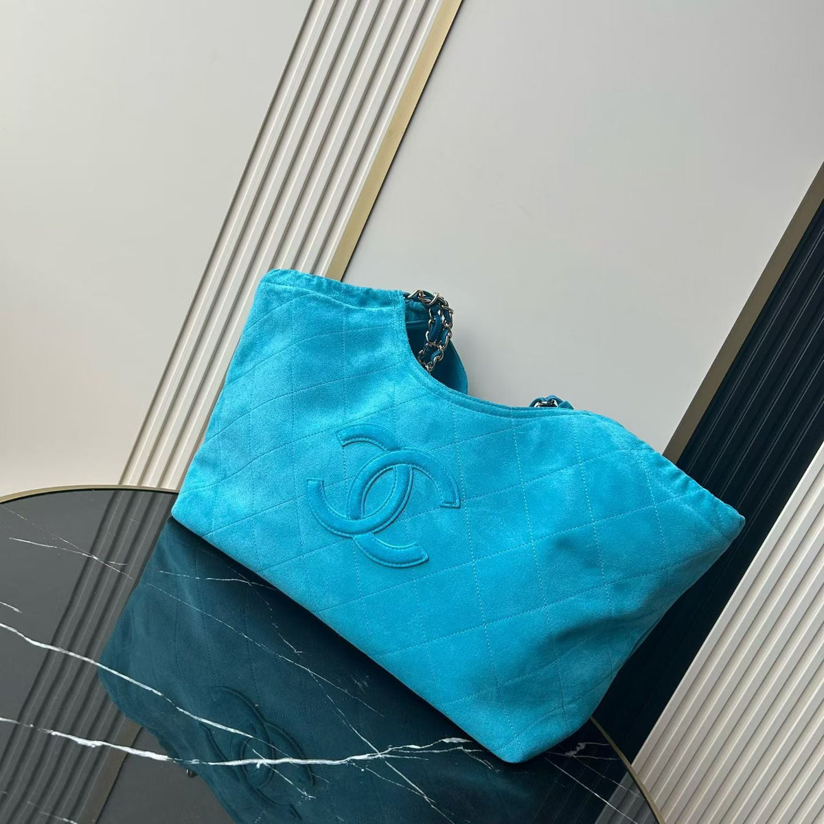 C*C 26B Shopping Bag 55CM Blue Suede Calfskin 6474