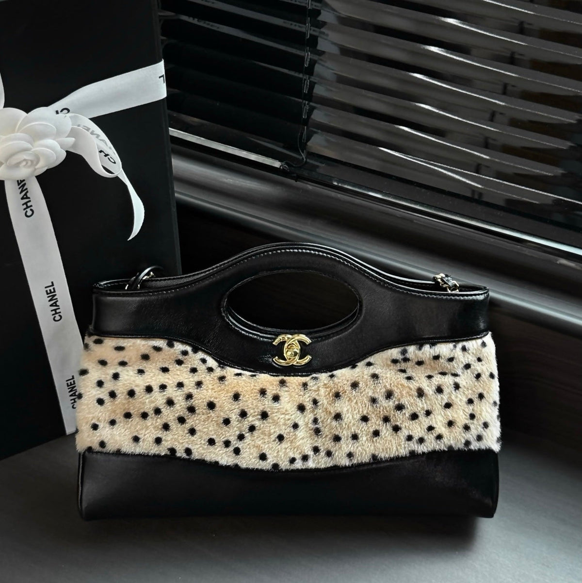 Ch*nel 26M Mini 31 Shopping Bag 32cm Black Spotted Pony Hair & Lambskin