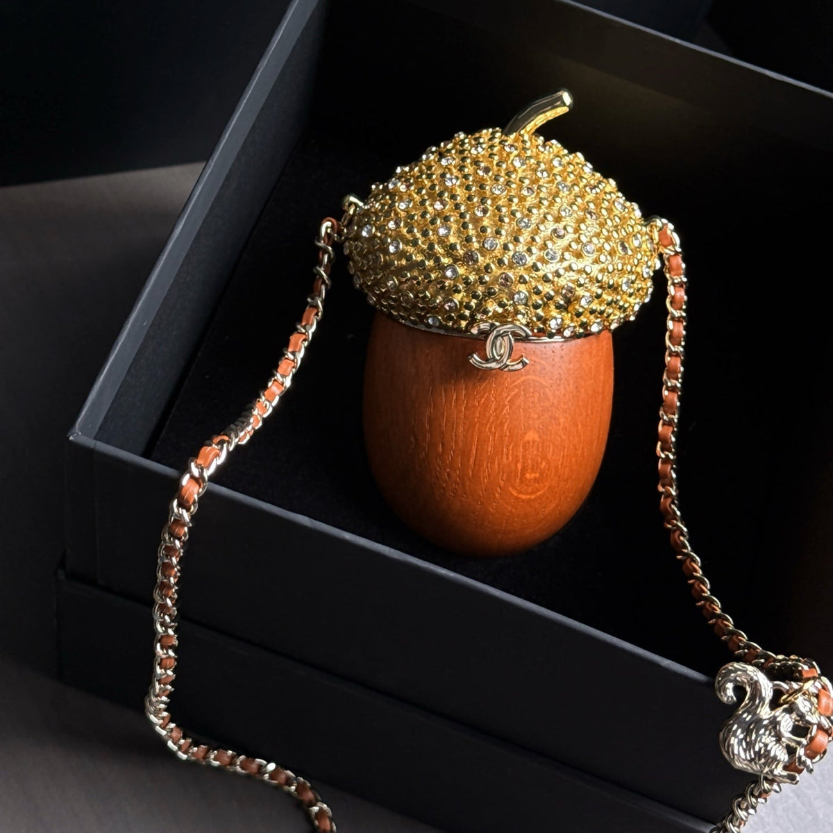 C*C 26M Acorn Minaudière 17cm Wood & Crystal-Embellished Metal