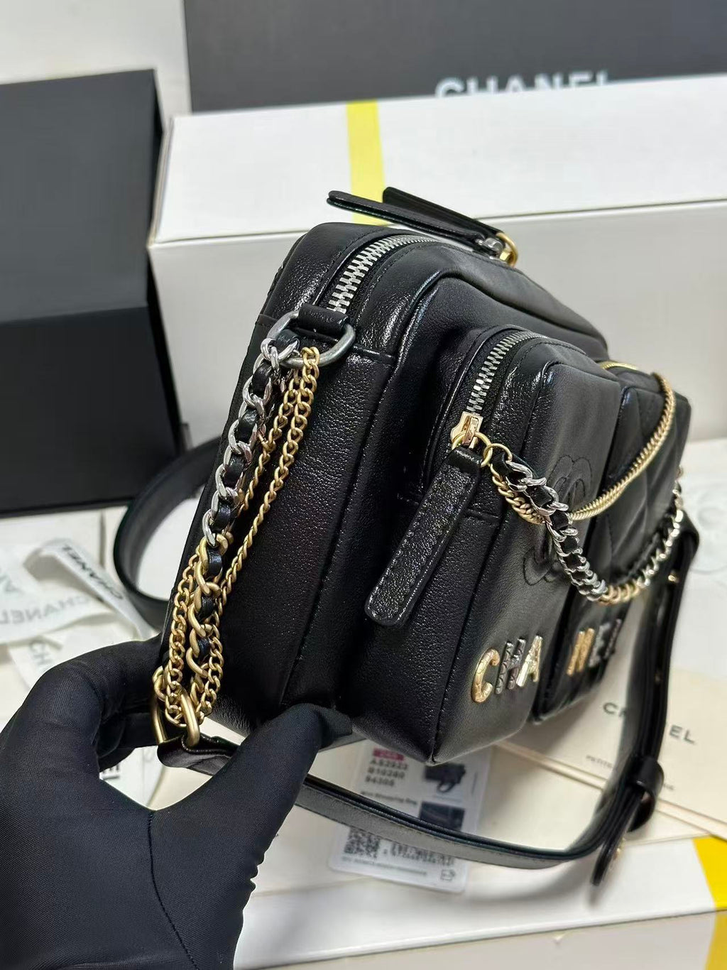 C*C 22C Early Spring Crossbody Bags Black Lambskin