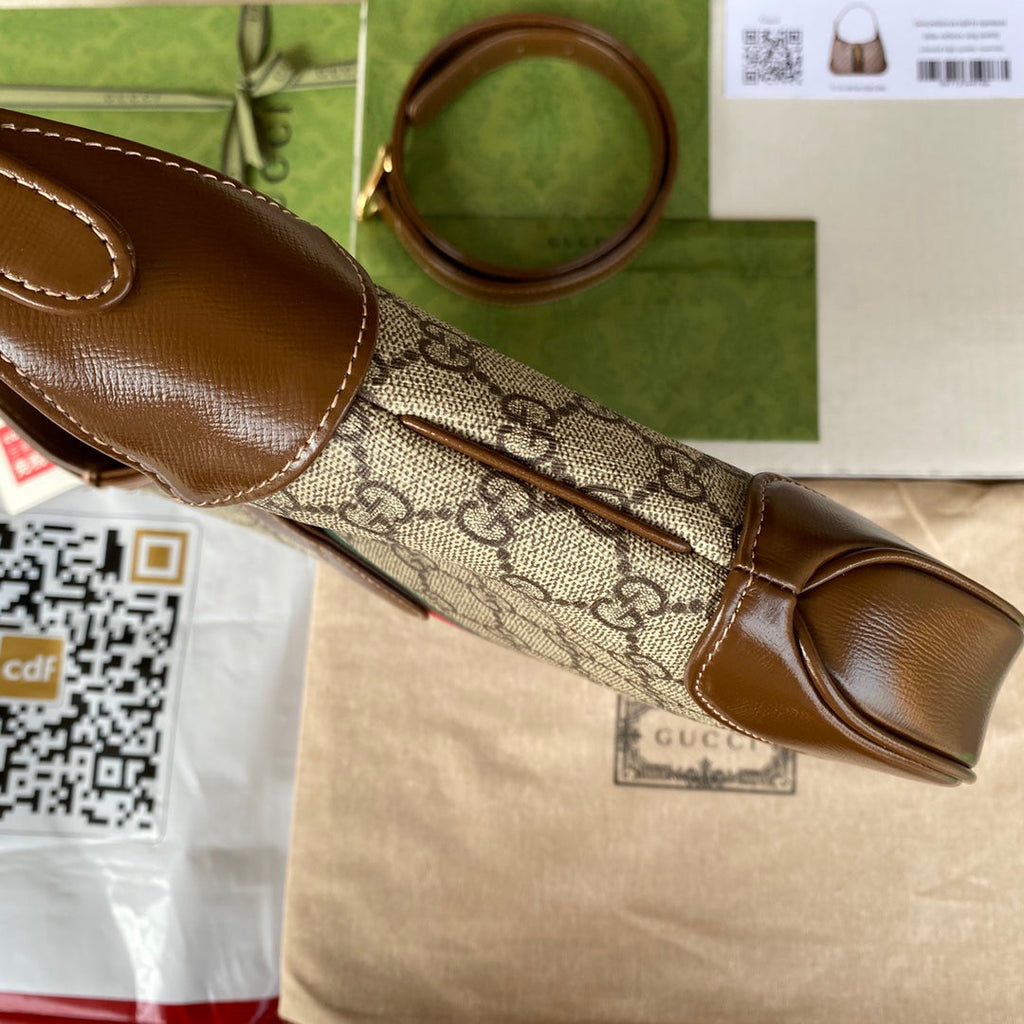G*G jackie small 28cm beige monogram canvas brown calfskin