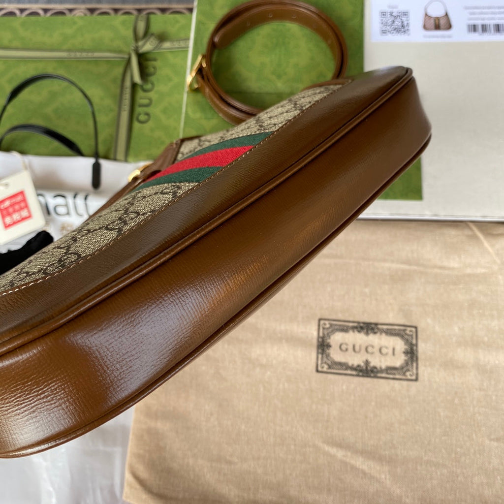 G*G jackie small 28cm beige monogram canvas brown calfskin
