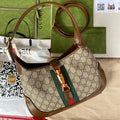 G*G jackie small 28cm beige monogram canvas brown calfskin