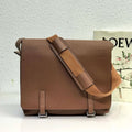 L*E 33 XS MILITARY MESSENGER BAG IN WINTER BROWN CALFSKIN AND JACQUARD