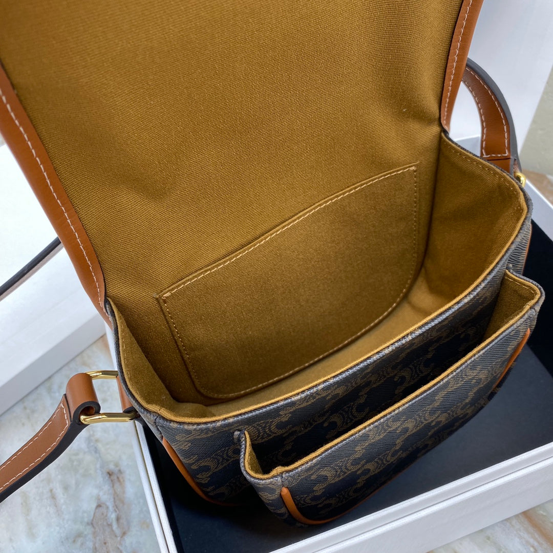 C*line Medium Folco Bag In Triomphe Canvas And Calfskin