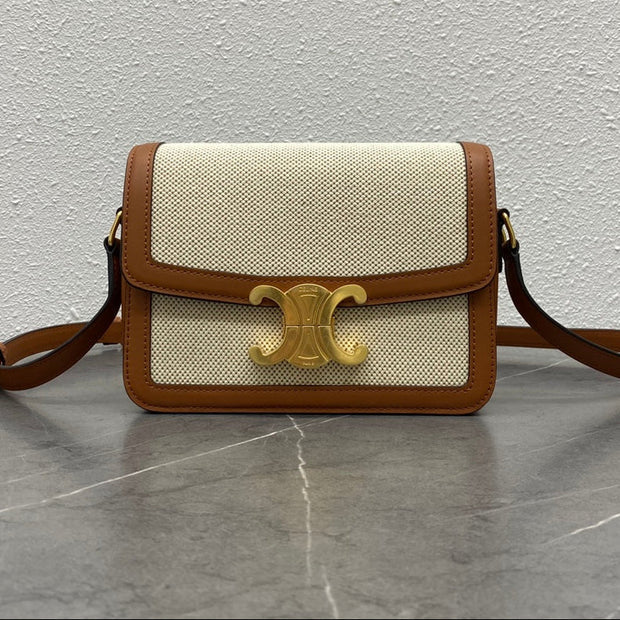 C*line 2026 Classique Triomphe Bag 18cm Tan Beige Textile Calfskin