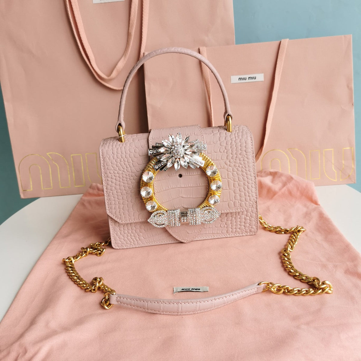 LADY HANDBAG CROCODILE PATTERN CALFSKIN