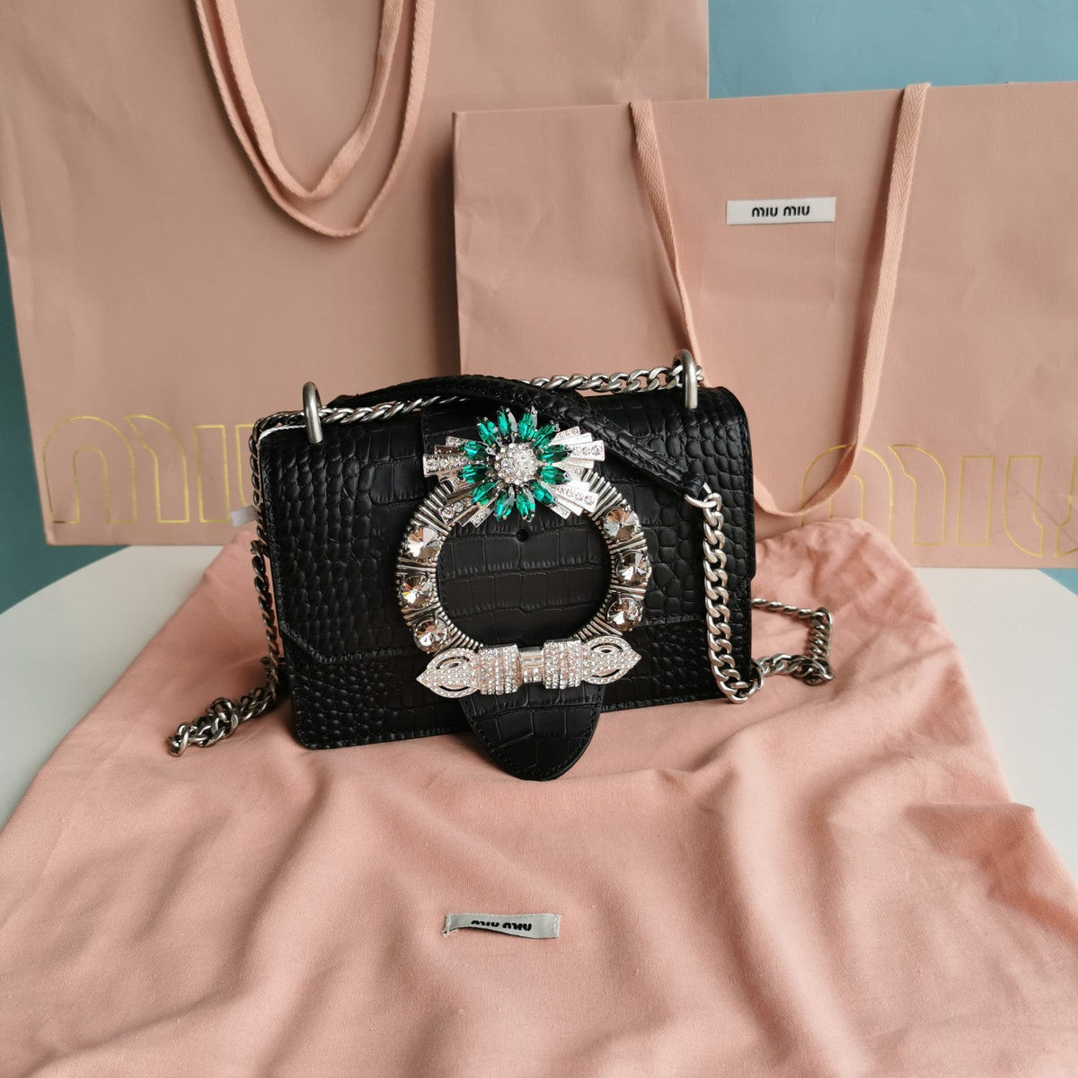 LADY HANDBAG CROCODILE PATTERN CALFSKIN