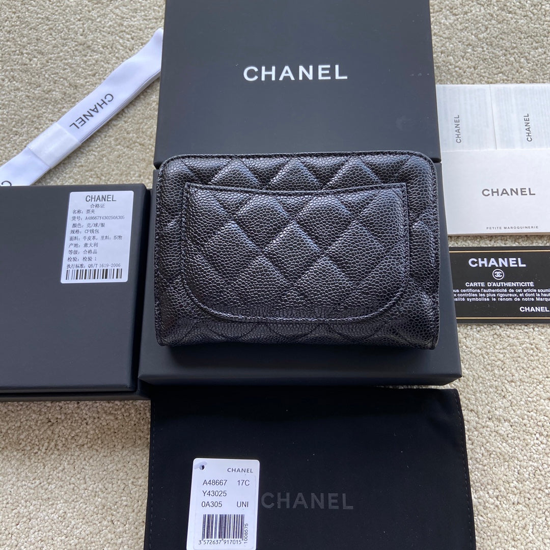 C*C A48667 Zip Pocket Wallet Black Caviar Sliver Steel