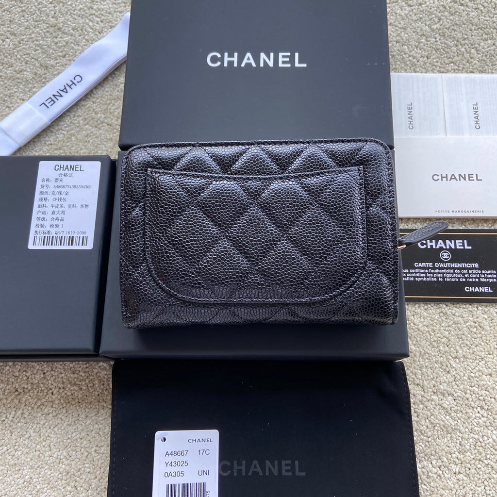 C*C A48667 Zip Pocket Wallet Black Caviar GHW