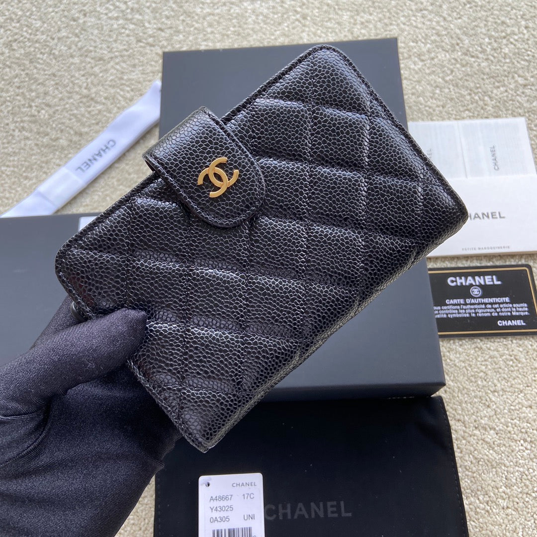 C*C A48667 Zip Pocket Wallet Black Caviar GHW
