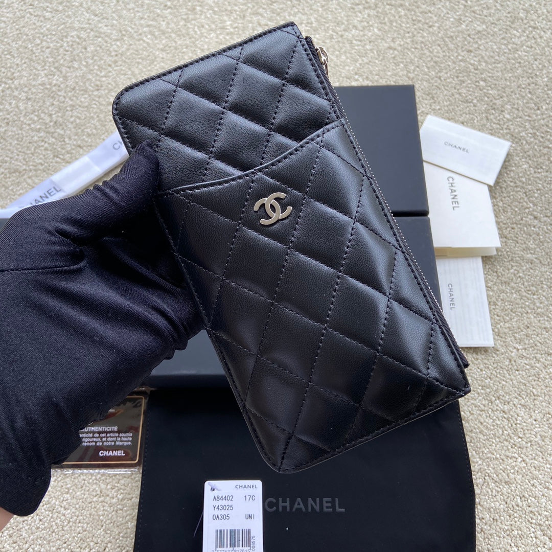 C*C Classic Phone Pouch Black Lambskin Sliver Steel
