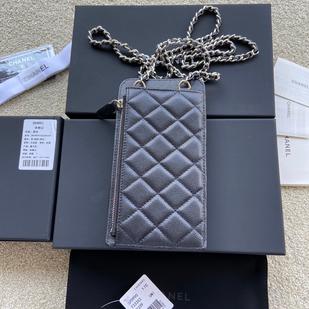 C*C Compact Double Pouch Black Caviar Sliver Steel