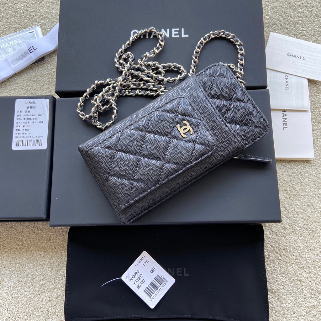 C*C Compact Double Pouch Black Caviar Sliver Steel