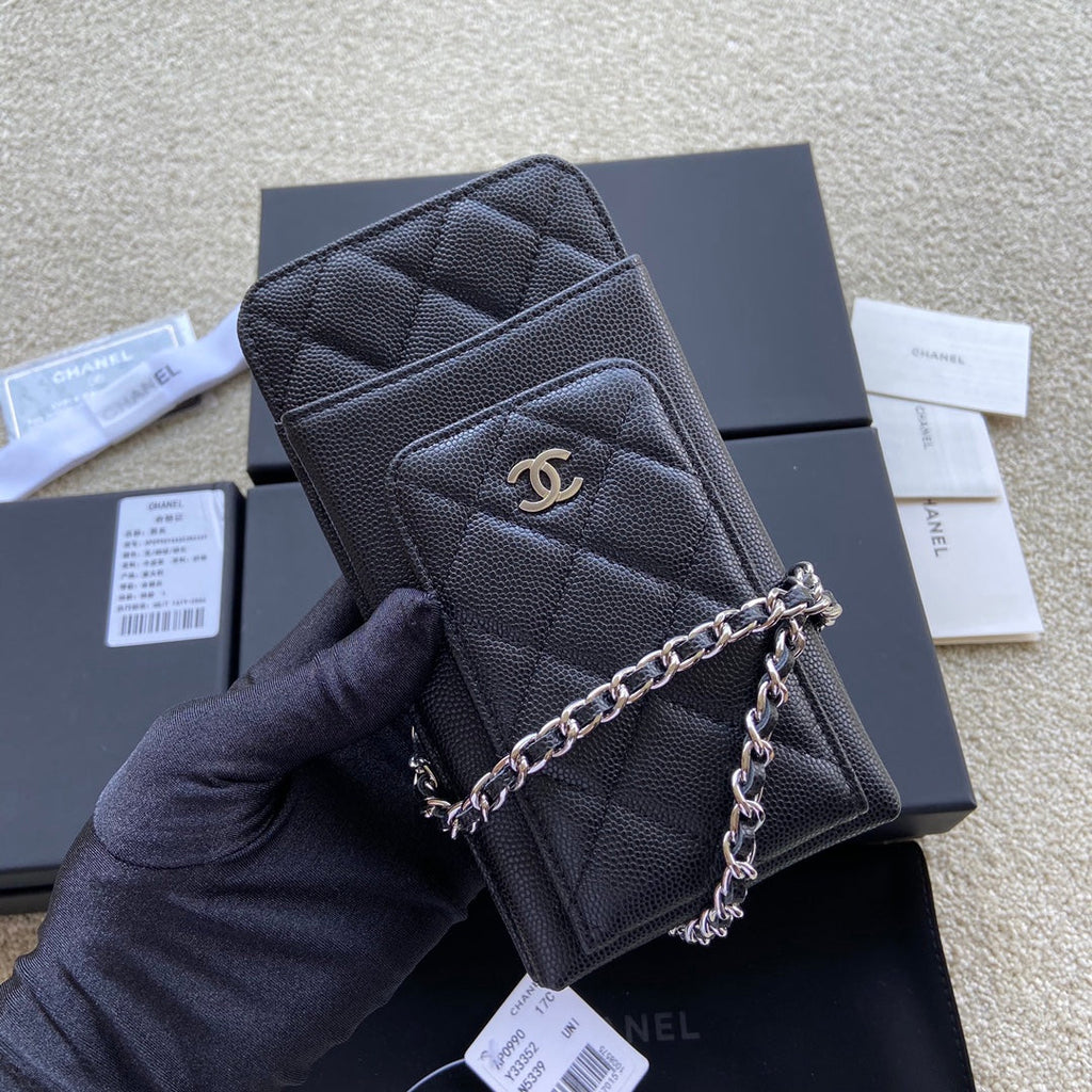 C*C Compact Double Pouch Black Caviar Sliver Steel