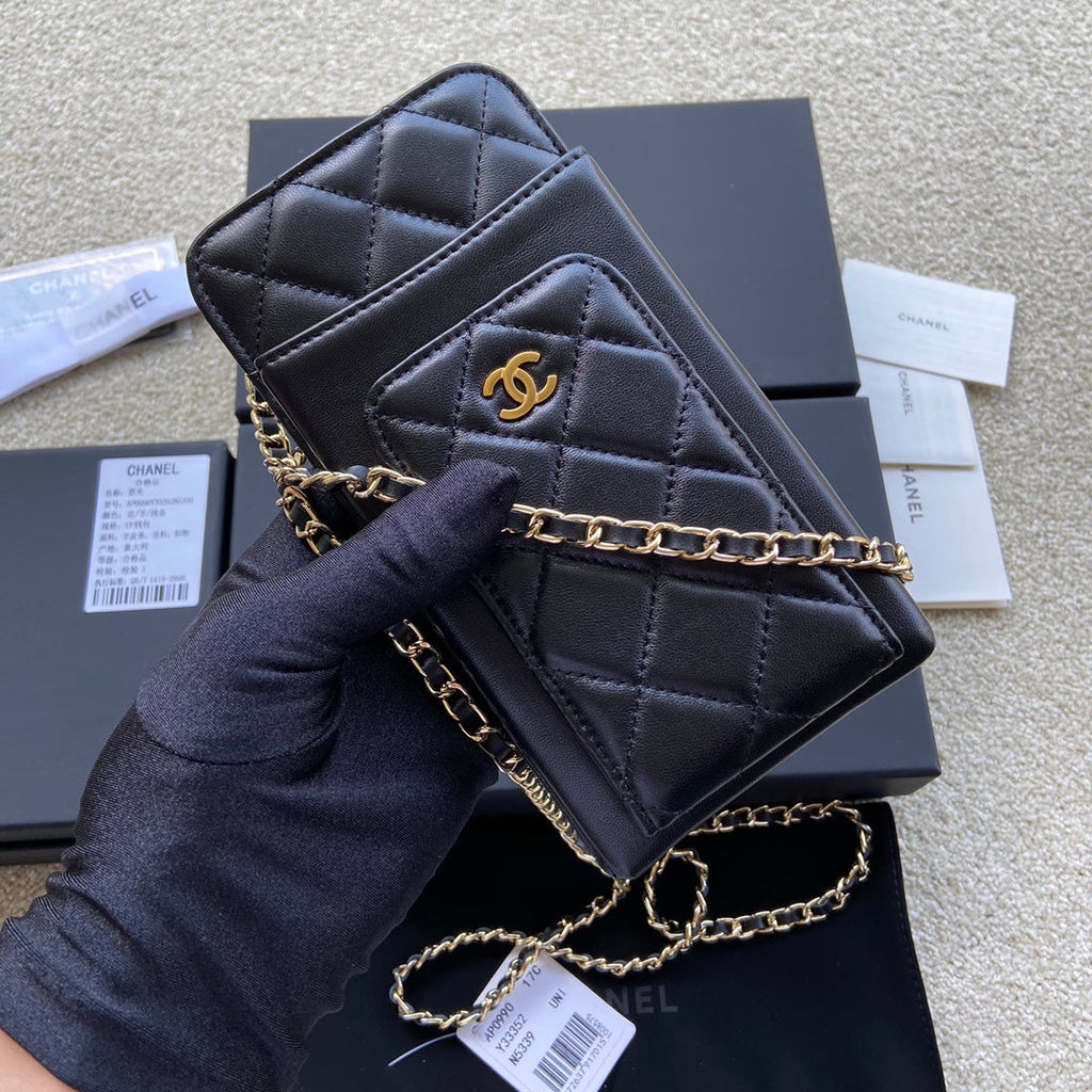 C*C Compact Double Pouch Black Sheepskin GHW