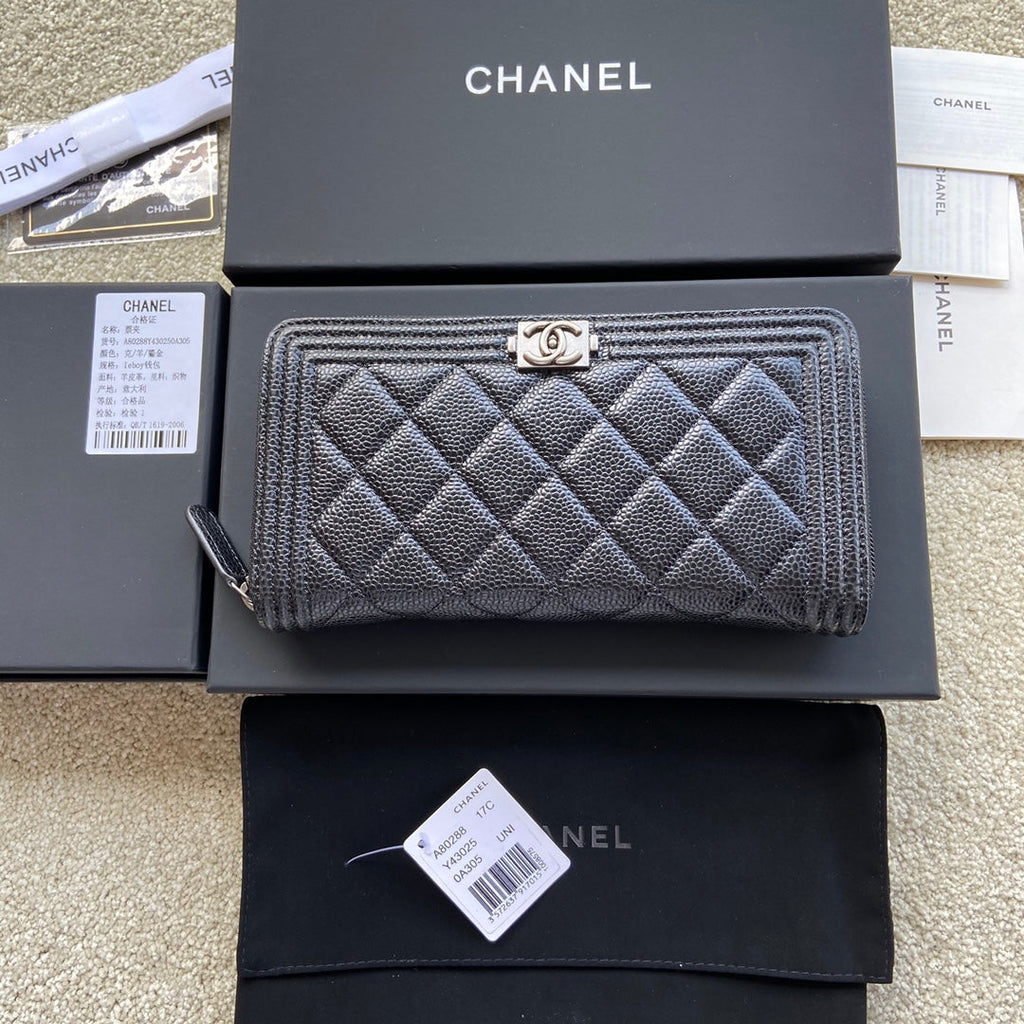 C*C Sliver Buckle Boy Zipper Coin Wallet Black Caviar