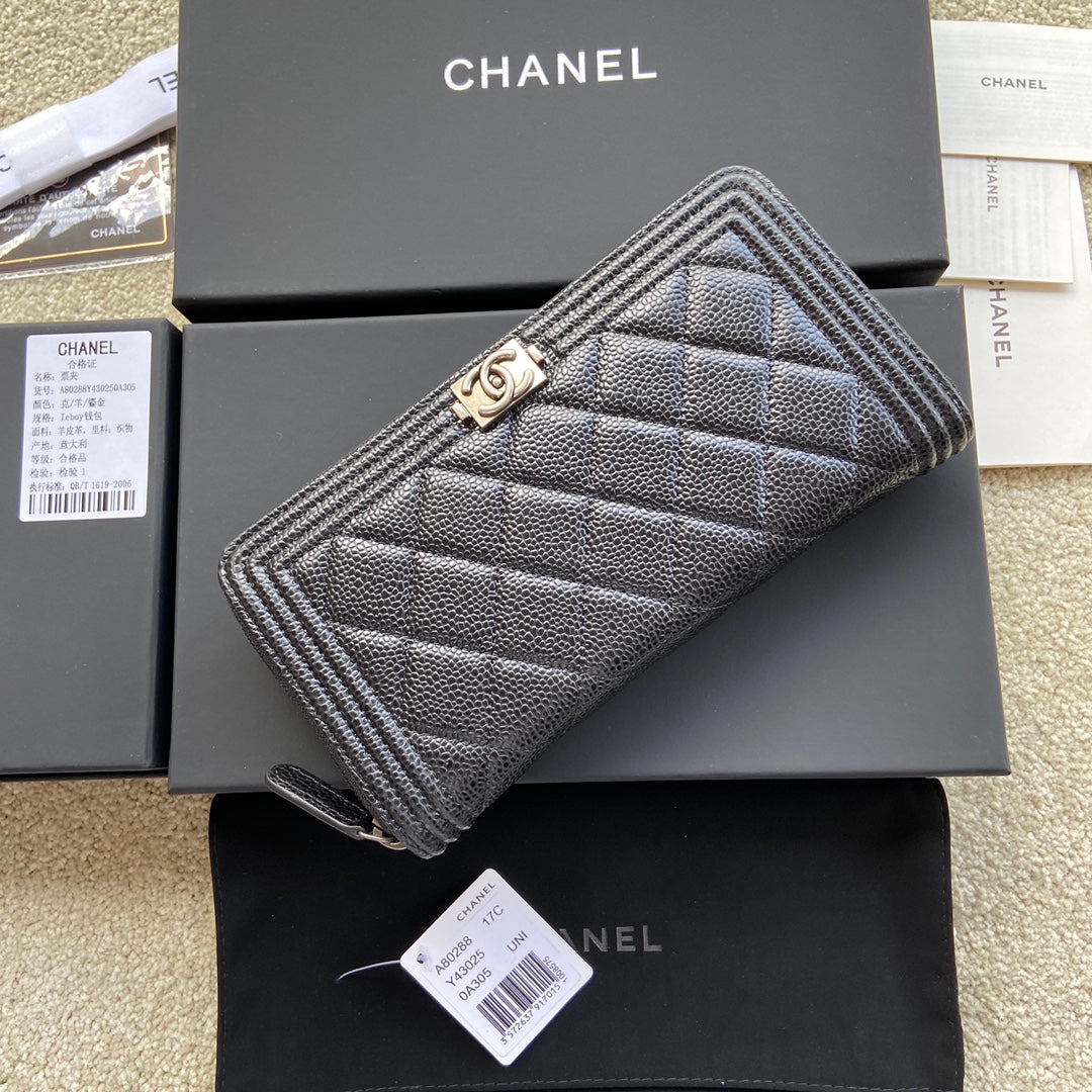 C*C Sliver Buckle Boy Zipper Coin Wallet Black Caviar