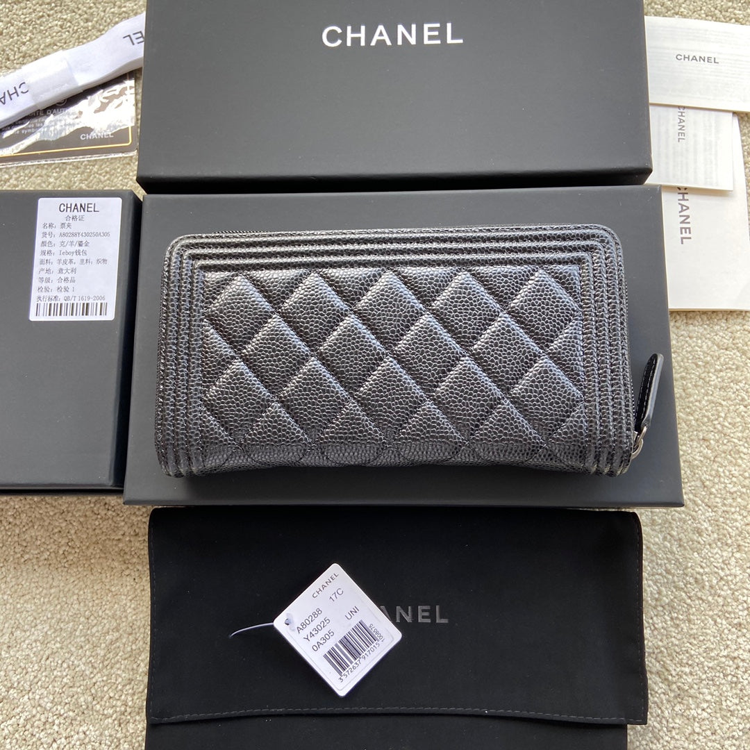 C*C Sliver Buckle Boy Zipper Coin Wallet Black Caviar