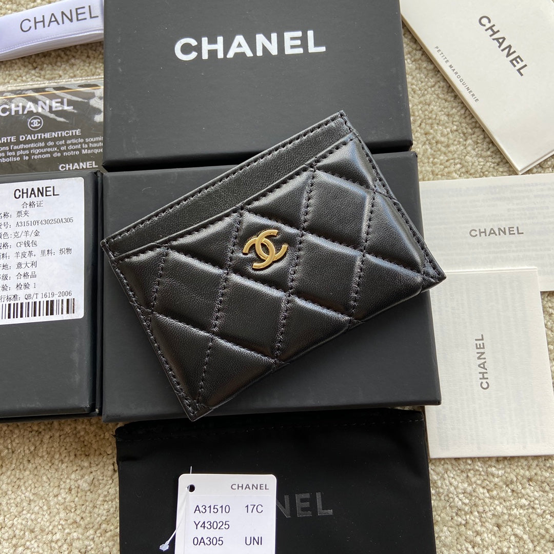 C*C Classic Card Holder Black Sheepskin GHW