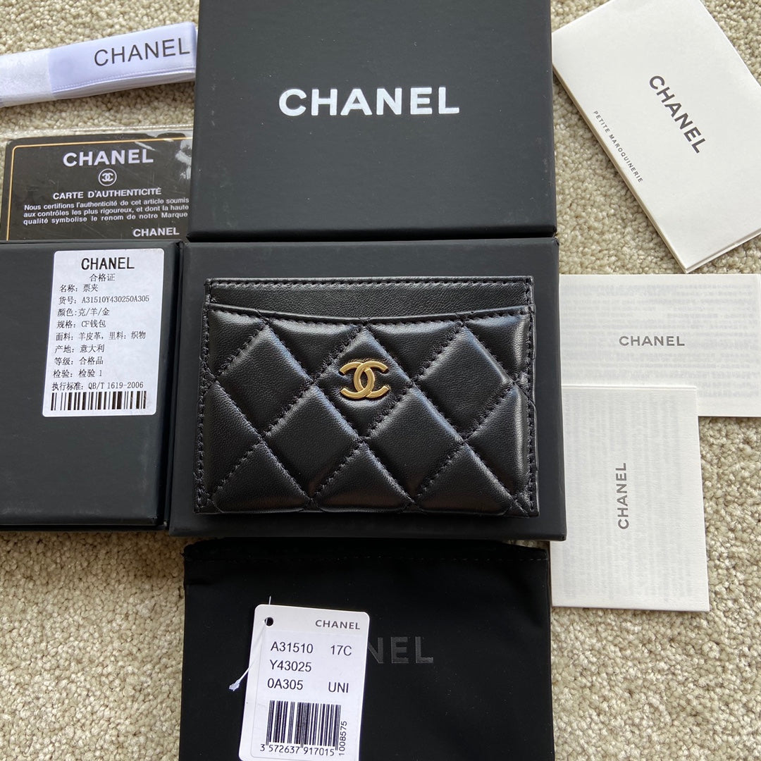 C*C Classic Card Holder Black Sheepskin GHW