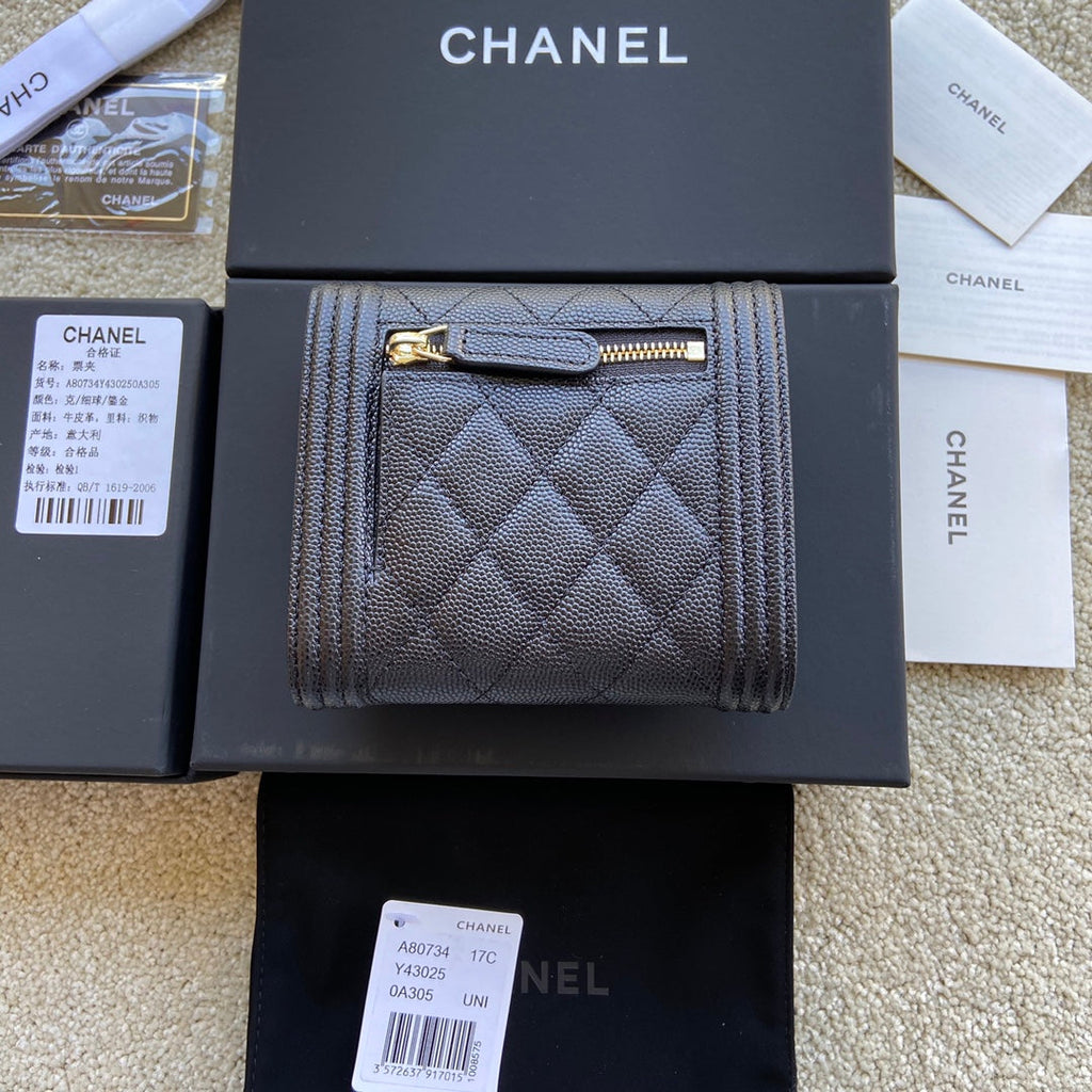 C*C Boy Small Flap Wallet Black Caviar GHW