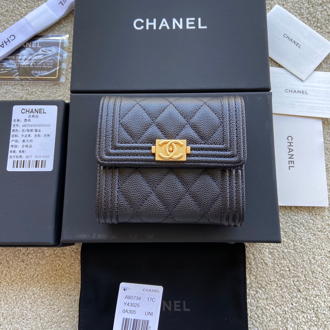 C*C Boy Small Flap Wallet Black Caviar GHW