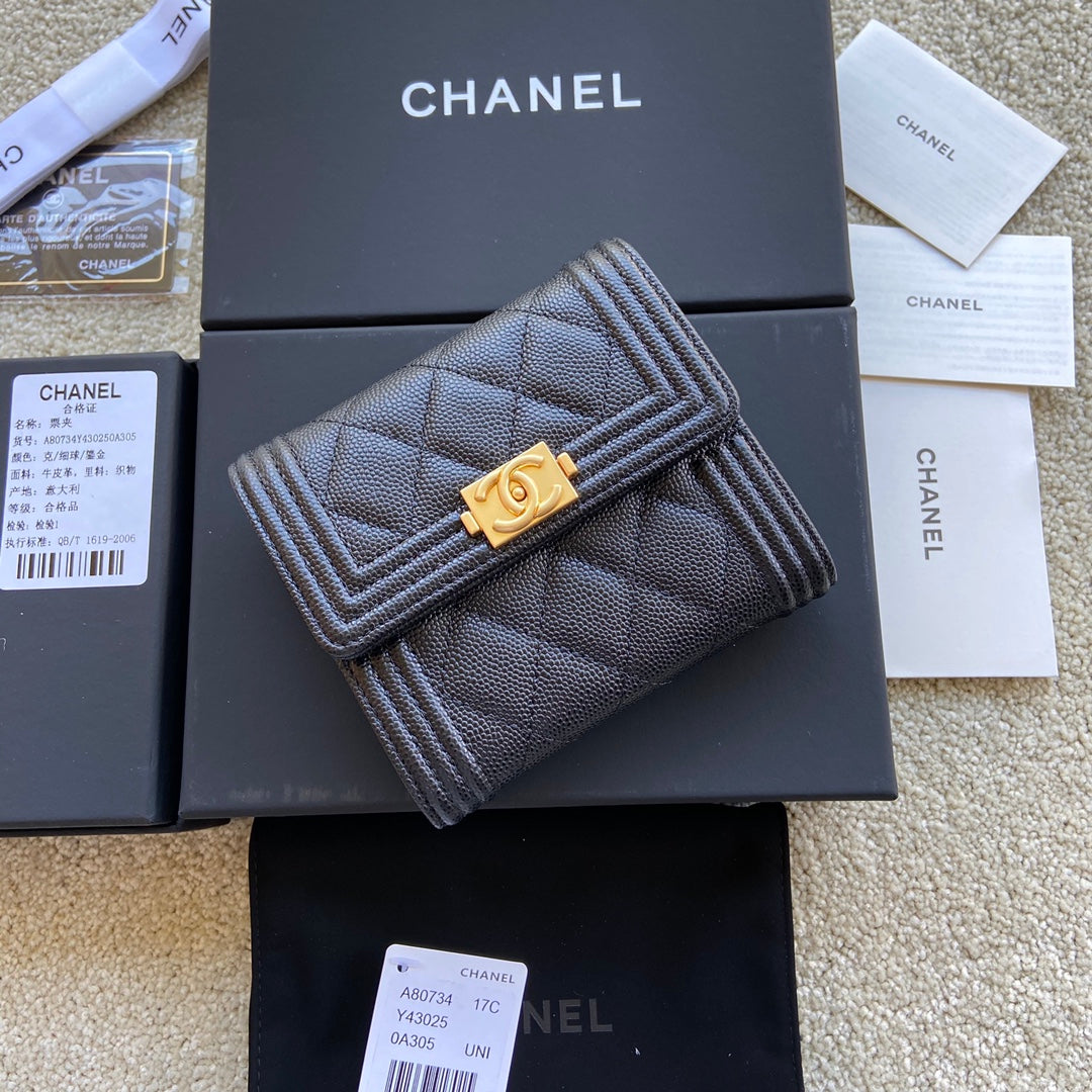 C*C Boy Small Flap Wallet Black Caviar GHW