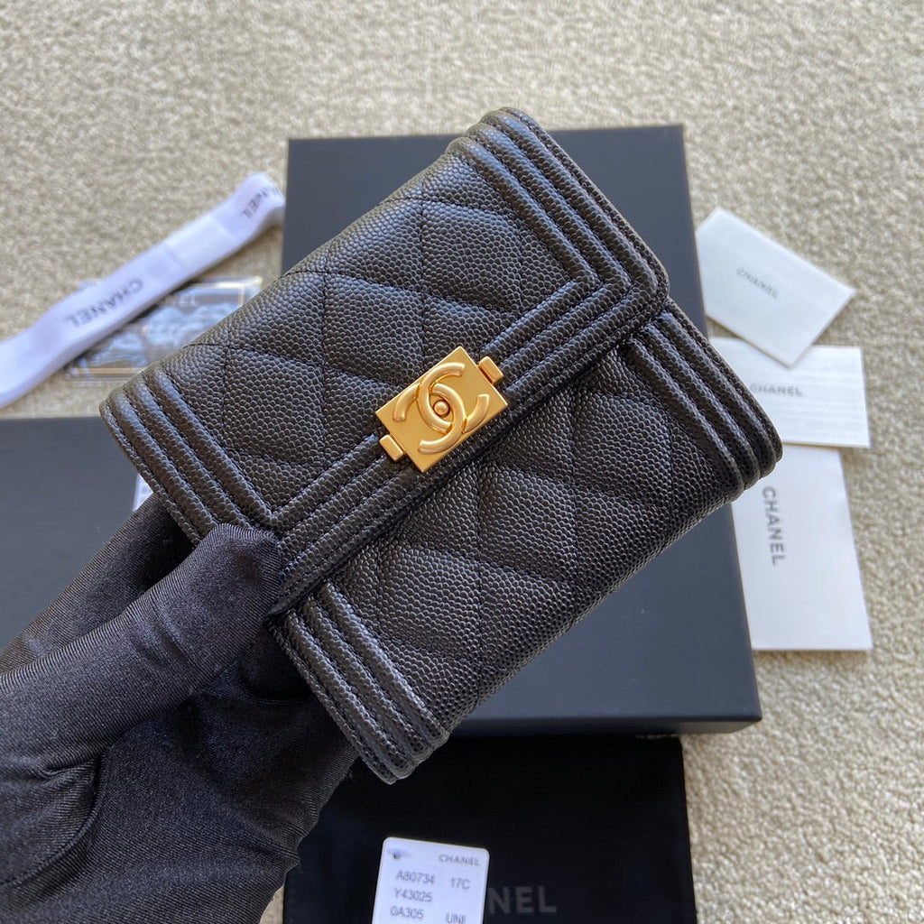 C*C Boy Small Flap Wallet Black Caviar GHW