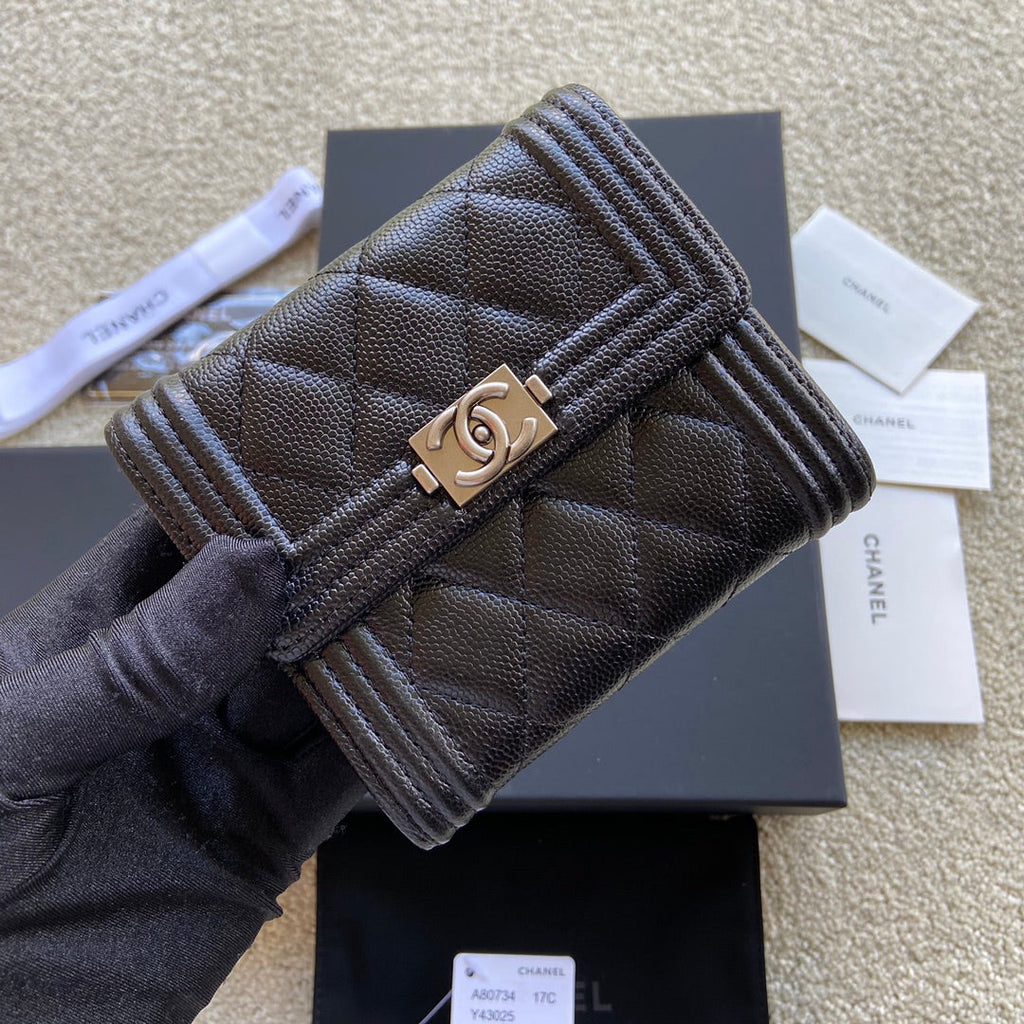 C*C Boy Small Flap Wallet Black Caviar Sliver Steel