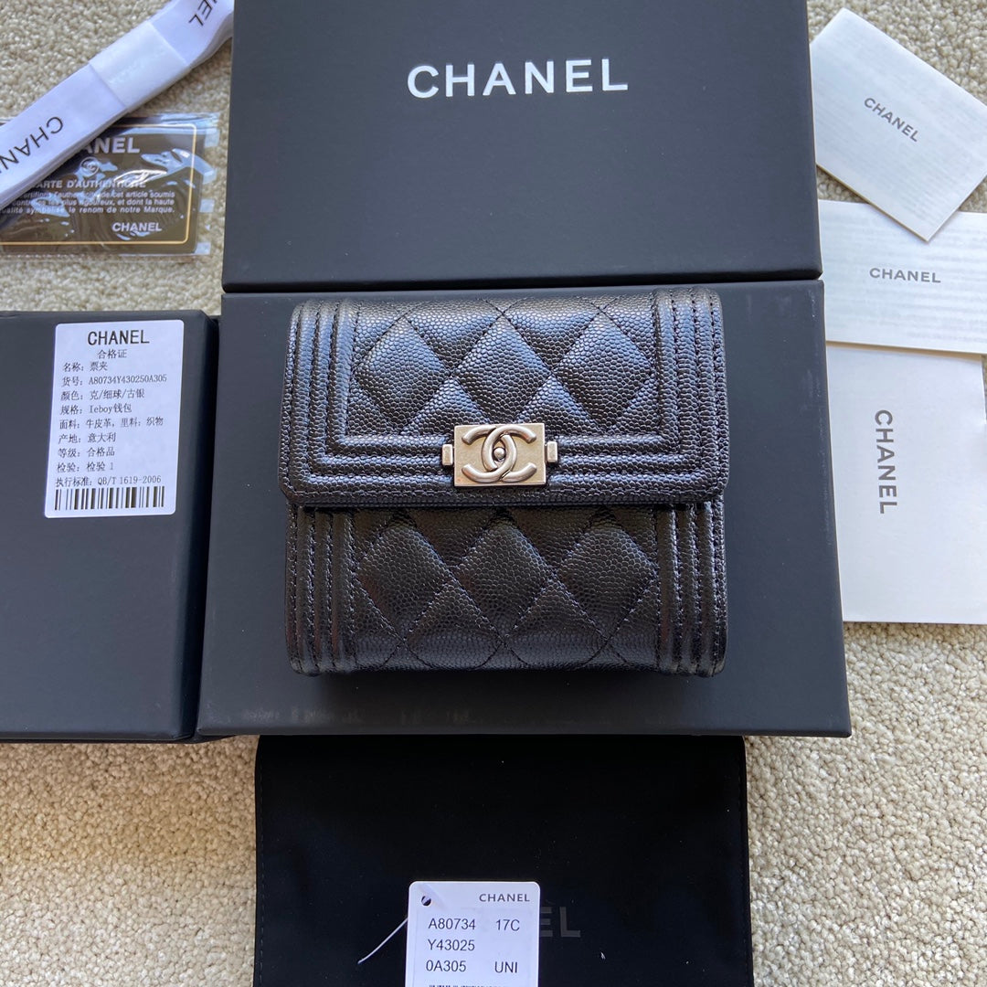 C*C Boy Small Flap Wallet Black Caviar Sliver Steel