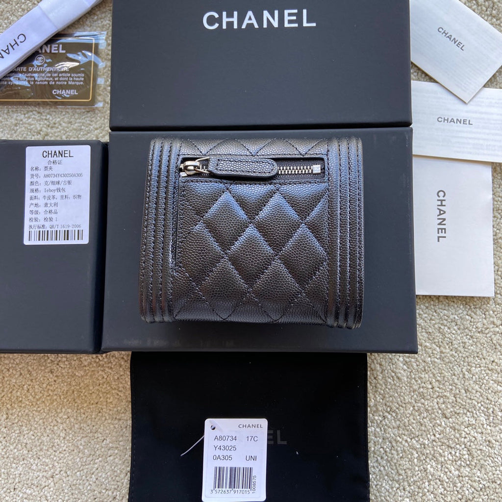C*C Boy Small Flap Wallet Black Caviar Sliver Steel