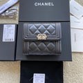 C*C Boy Small Flap Wallet Black Sheepskin Sliver Steel